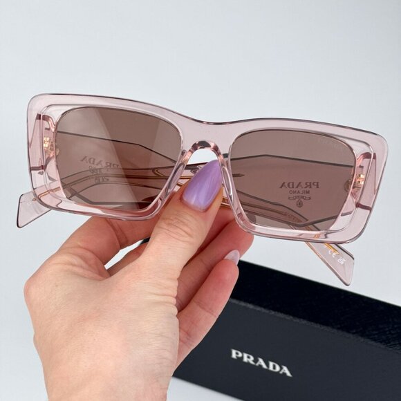 Prada PR08YS 19Q10D Transparent Peach Light Brown Cat Eye Unisex - Picture 3 of 12